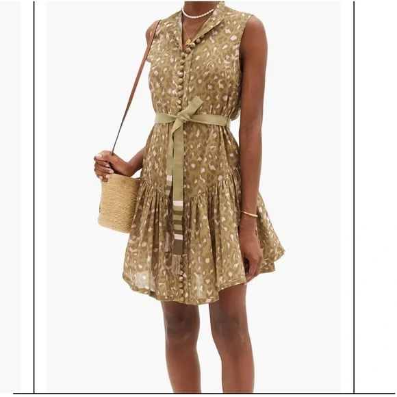 ZIMMERMANN Carnaby Belted Leopard-Print Cotton-Voile Mini Dress 0P 🐆 - Picture 10 of 11